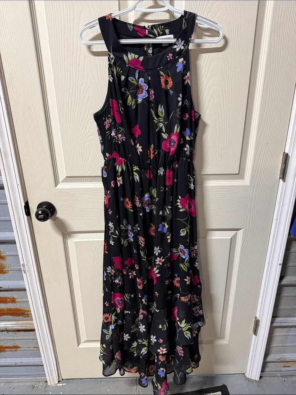 Calvin Klein Black Maxi Dress with Pink, Blue & Green Floral Print